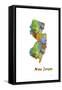 New Jersey State Map 1-Marlene Watson-Framed Stretched Canvas