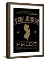 New Jersey State Pride - Gold on Black-Lantern Press-Framed Art Print