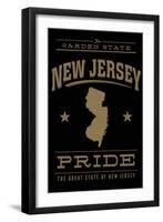 New Jersey State Pride - Gold on Black-Lantern Press-Framed Art Print