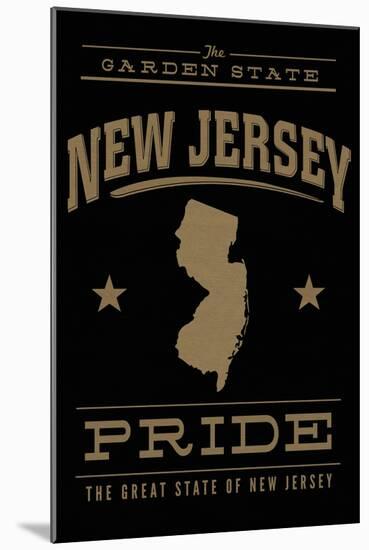 New Jersey State Pride - Gold on Black-Lantern Press-Mounted Art Print