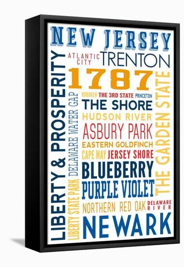 New Jersey - Typography-Lantern Press-Framed Stretched Canvas