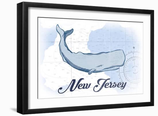 New Jersey - Whale - Blue - Coastal Icon-Lantern Press-Framed Art Print