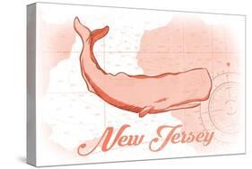 New Jersey - Whale - Coral - Coastal Icon-Lantern Press-Stretched Canvas
