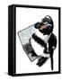 New Job Penguin on White, 2020, (Pen and Ink)-Mike Davis-Framed Stretched Canvas