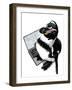 New Job Penguin on White, 2020, (Pen and Ink)-Mike Davis-Framed Giclee Print