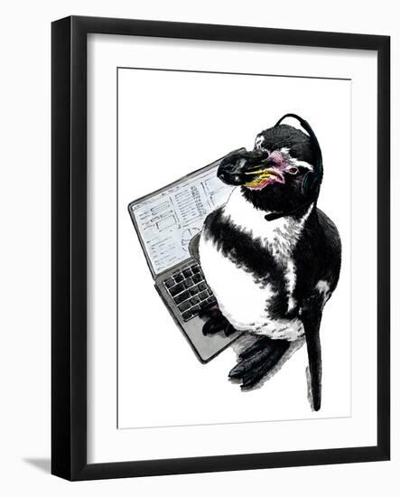 New Job Penguin on White, 2020, (Pen and Ink)-Mike Davis-Framed Giclee Print