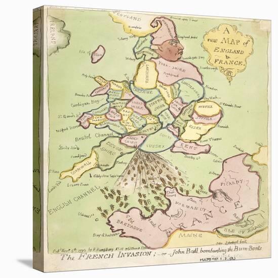 New Map of England and France, the French Invasion, 1793-James Gillray-Stretched Canvas