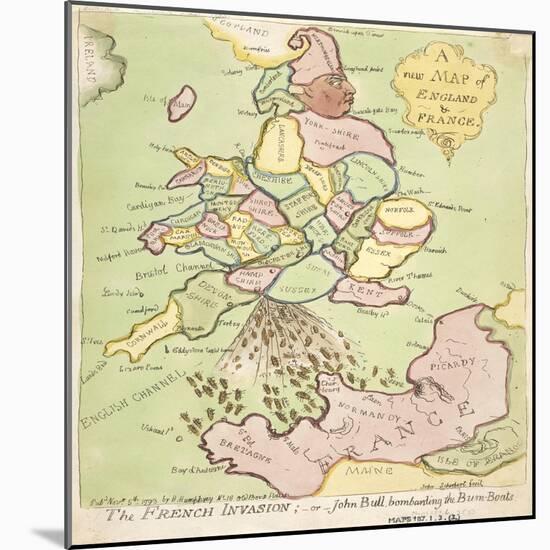 New Map of England and France, the French Invasion, 1793-James Gillray-Mounted Giclee Print