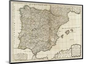 New Map of the Kingdoms of Spain and Portugal, c.1790-Thomas Kitchin-Mounted Art Print