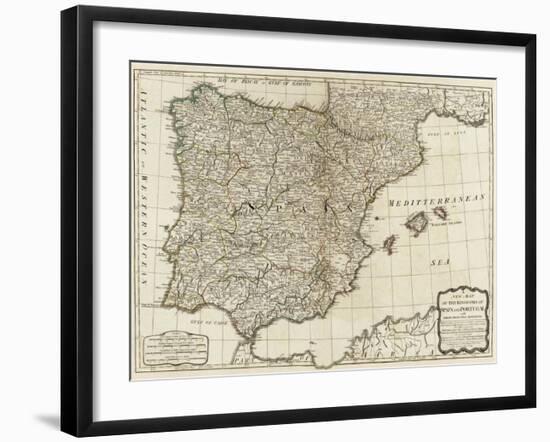New Map of the Kingdoms of Spain and Portugal, c.1790-Thomas Kitchin-Framed Art Print