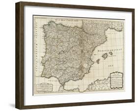 New Map of the Kingdoms of Spain and Portugal, c.1790-Thomas Kitchin-Framed Art Print