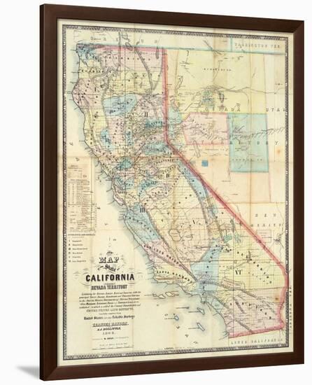 New Map of The State of California and Nevada Territory, c.1863-Leander Ransom-Framed Art Print