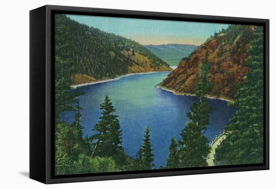 New Mexico, Aerial View of Eagle Nest Lake and Dam-Lantern Press-Framed Stretched Canvas