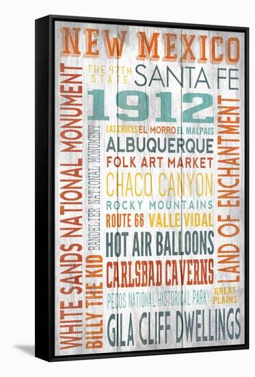New Mexico - Barnwood Typography-Lantern Press-Framed Stretched Canvas