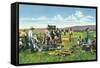 New Mexico, Cowboys at the Chuck Wagon on the Roundup-Lantern Press-Framed Stretched Canvas