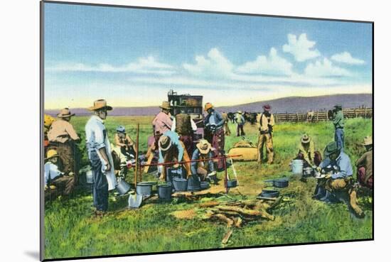 New Mexico, Cowboys at the Chuck Wagon on the Roundup-Lantern Press-Mounted Art Print