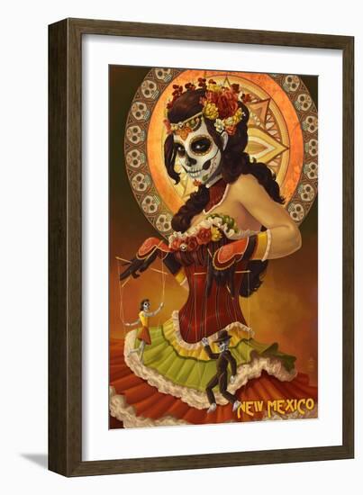 New Mexico - Day of the Dead Marionettes-Lantern Press-Framed Art Print