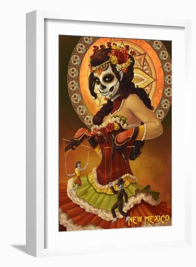 New Mexico - Day of the Dead Marionettes-Lantern Press-Framed Art Print