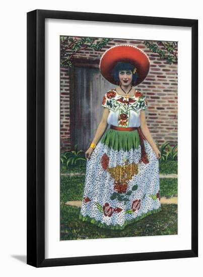 New Mexico, Lovely Woman in a Chinese Poblano Costume-Lantern Press-Framed Art Print