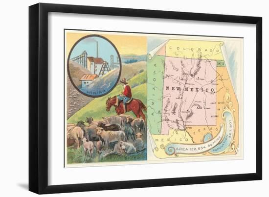 New Mexico Map, Sheep, Mining-null-Framed Art Print