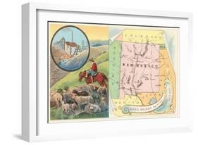 New Mexico Map, Sheep, Mining-null-Framed Art Print