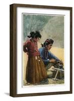 New Mexico - Navajo Silversmith Working with Daughter-Lantern Press-Framed Art Print