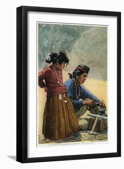 New Mexico - Navajo Silversmith Working with Daughter-Lantern Press-Framed Art Print