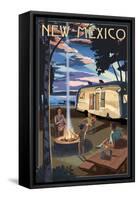 New Mexico - Retro Camper and Lake-Lantern Press-Framed Stretched Canvas