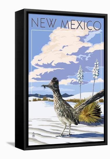 New Mexico - Roadrunner Scene-Lantern Press-Framed Stretched Canvas