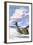 New Mexico - Roadrunner Scene-Lantern Press-Framed Art Print