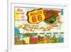 New Mexico - Route 66 Map-Lantern Press-Framed Premium Giclee Print