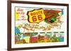 New Mexico - Route 66 Map-Lantern Press-Framed Premium Giclee Print