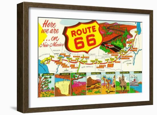 New Mexico - Route 66 Map-Lantern Press-Framed Art Print