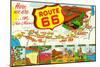 New Mexico - Route 66 Map-Lantern Press-Mounted Art Print