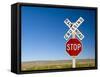 New Mexico, Route 66, Near Montoya, Railroad Crossing and Sign, USA-Alan Copson-Framed Stretched Canvas