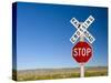 New Mexico, Route 66, Near Montoya, Railroad Crossing and Sign, USA-Alan Copson-Stretched Canvas