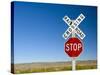 New Mexico, Route 66, Near Montoya, Railroad Crossing and Sign, USA-Alan Copson-Stretched Canvas