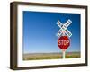 New Mexico, Route 66, Near Montoya, Railroad Crossing and Sign, USA-Alan Copson-Framed Photographic Print