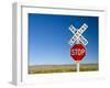 New Mexico, Route 66, Near Montoya, Railroad Crossing and Sign, USA-Alan Copson-Framed Photographic Print