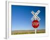 New Mexico, Route 66, Near Montoya, Railroad Crossing and Sign, USA-Alan Copson-Framed Photographic Print