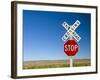 New Mexico, Route 66, Near Montoya, Railroad Crossing and Sign, USA-Alan Copson-Framed Photographic Print