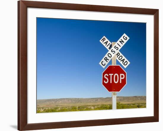 New Mexico, Route 66, Near Montoya, Railroad Crossing and Sign, USA-Alan Copson-Framed Photographic Print