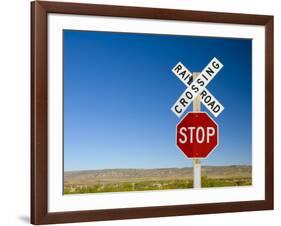 New Mexico, Route 66, Near Montoya, Railroad Crossing and Sign, USA-Alan Copson-Framed Photographic Print