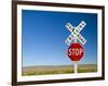New Mexico, Route 66, Near Montoya, Railroad Crossing and Sign, USA-Alan Copson-Framed Photographic Print