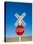New Mexico, Route 66, Near Montoya, Railroad Crossing and Sign, USA-Alan Copson-Stretched Canvas