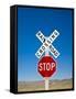 New Mexico, Route 66, Near Montoya, Railroad Crossing and Sign, USA-Alan Copson-Framed Stretched Canvas