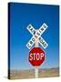 New Mexico, Route 66, Near Montoya, Railroad Crossing and Sign, USA-Alan Copson-Stretched Canvas