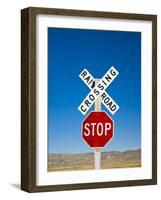 New Mexico, Route 66, Near Montoya, Railroad Crossing and Sign, USA-Alan Copson-Framed Photographic Print