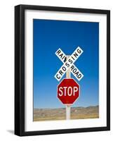 New Mexico, Route 66, Near Montoya, Railroad Crossing and Sign, USA-Alan Copson-Framed Photographic Print