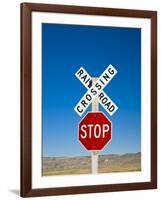 New Mexico, Route 66, Near Montoya, Railroad Crossing and Sign, USA-Alan Copson-Framed Photographic Print